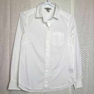 H&M Women's US0 Button-Down Shirt White Classic Cotton Blend Long Sleeves Office